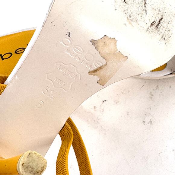 Bebe Perforated Mules Heels 5.5 Yellow Leather Sandals Glam Cocktail Resort - Picture 6 of 6